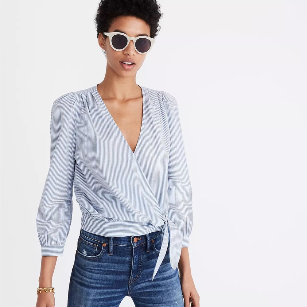Madewell blue and white striped shirt